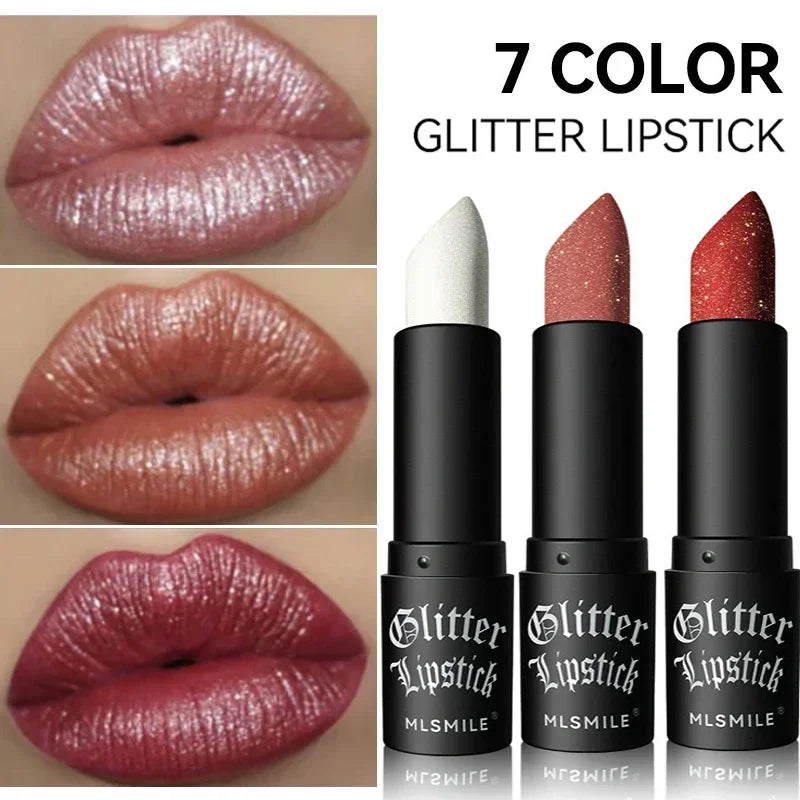 Glitter Lipstick Waterproof Lasting Diamond Pearlescent Metallic Non-stick Cup Moisturizing Lipstick