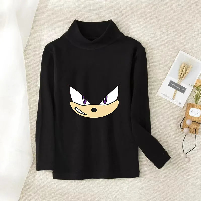 Sonics Print Long Sleevese Pure Color Women T-shirt Top Cotton Casual Cute Cartoon Anime Sweat Absorbent Breathable Shirt Kids