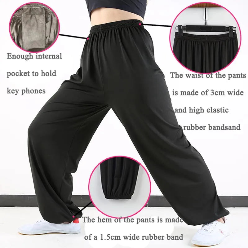 Thickened Plush Tai Chi Pants Embroidered Martial Arts Training Pants Lantern Taekwondo Karate Judo Kung Fu Trouser Winter