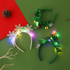 LED Light Christmas Headband Toys Elk Horn Snowflake Xmas Tree Head ware