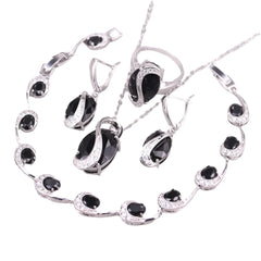 Sterling Jewelry Sets Stone Costume Wedding Blue Zirconia Rings Earrings Pendant Necklace For Women