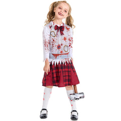 Girls Bloody Zombie Student Cosplay Kids Children Halloween Walking Dead Scary Costumes