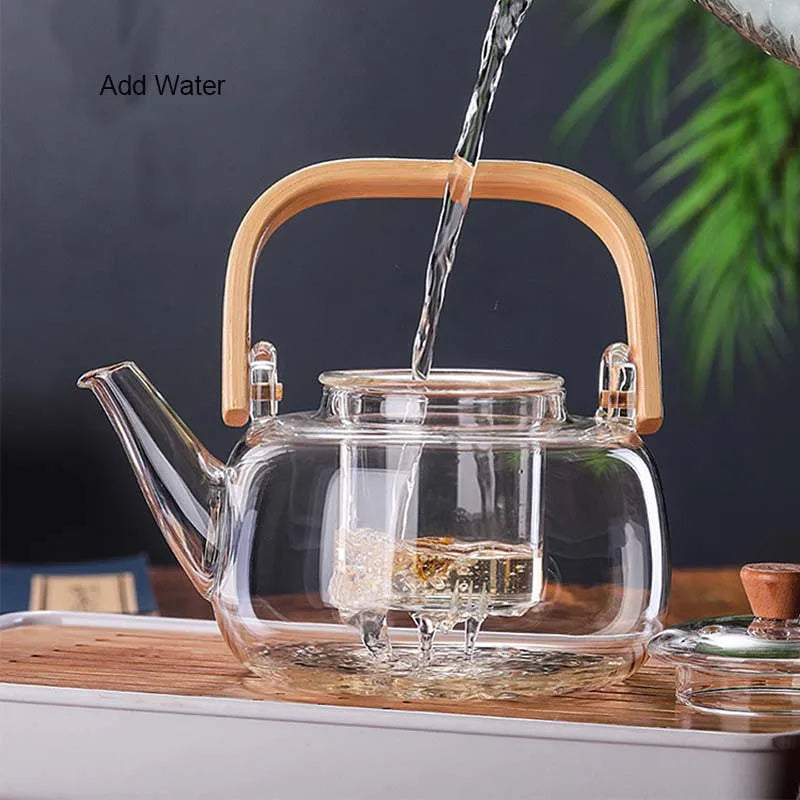 Handle Glass Tea pot Heat-Resistant Teapot Flower Tea Kettle