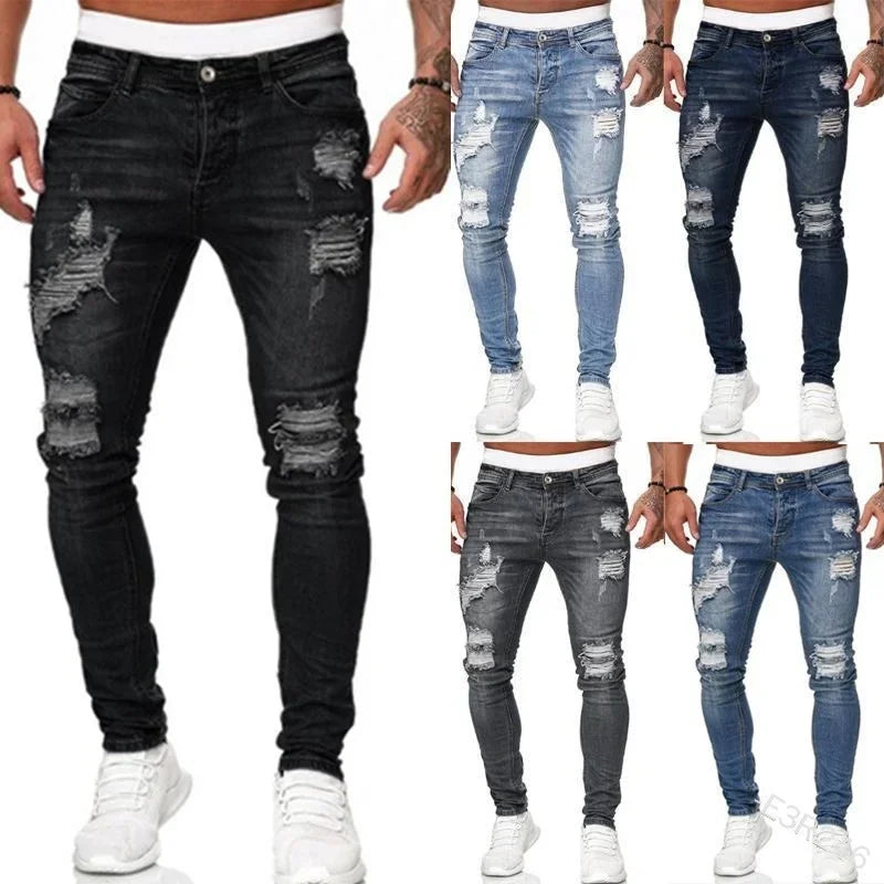 Fashion American Men Summer Patchwork Denim Pants