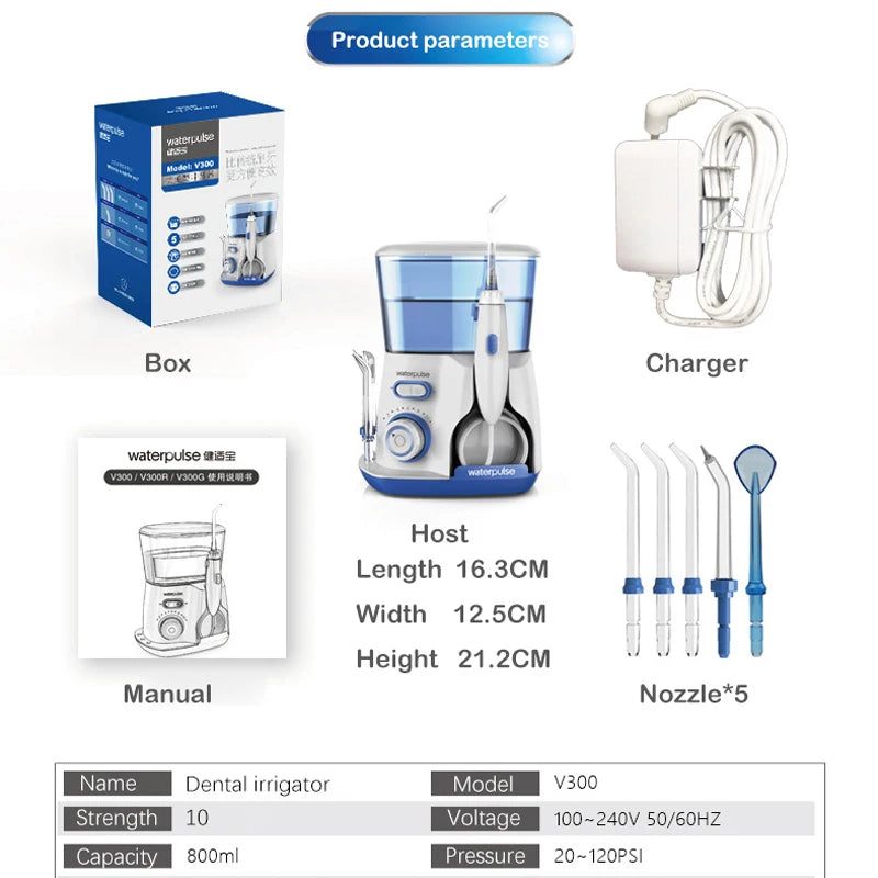 Electric Oral Irrigator Dental Water Jet Flosser Teeth Clean 5pcs Tips Oral Hygiene Dental Flosser Oral Care 800ml Water pick