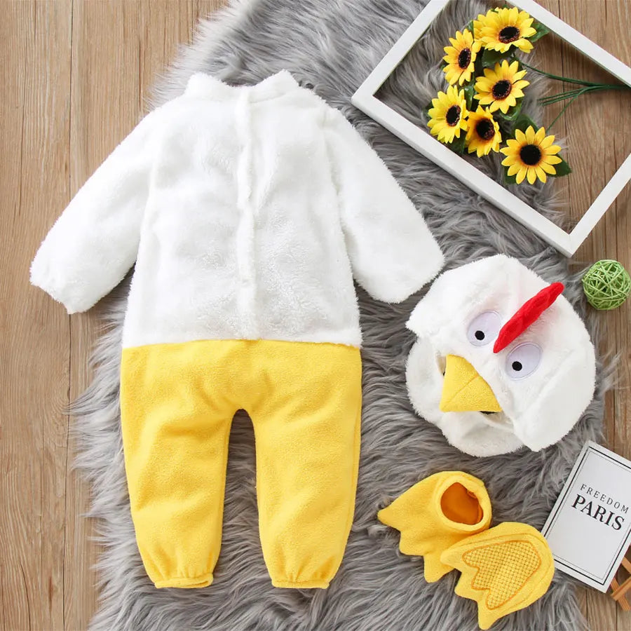 Baby Chicken Chick Costume for Boys Girls Infant Fleece Rompers Jumpsuit with Shoes Halloween Easter Fancy Dress 6M 12M 18M