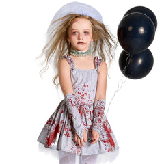 Halloween Corpse Bride Scary Girls Cosplay Costume Kids Children Bloody Walking Dead Zombie Dress Up