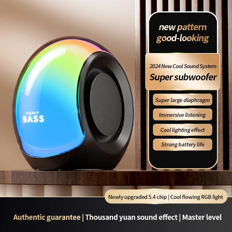 BASS-09 RGB Portable Outdoor Wireless Speaker Heavy Duty Subwoofer TWS Stereo Hi-Fi 1500mAH Battery TF Slot