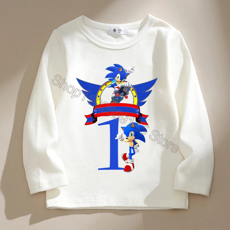 New Sonics Kids T-shirts Cartoon Birthday Number Printed Tops Boys Casual Long Sleeves T-shirt Winter Autumn Children Clothing