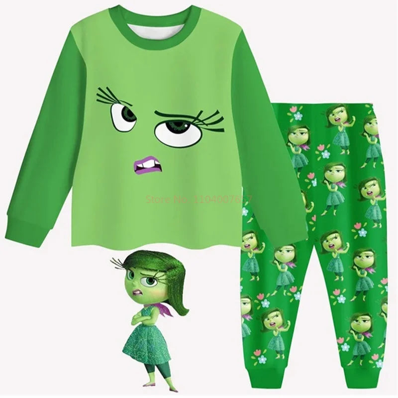 Inside Out 2 Kids Nightwear Cartoon Joy Pajama Sets Long Sleeve Toddler Boys Girls T Shirt Pants