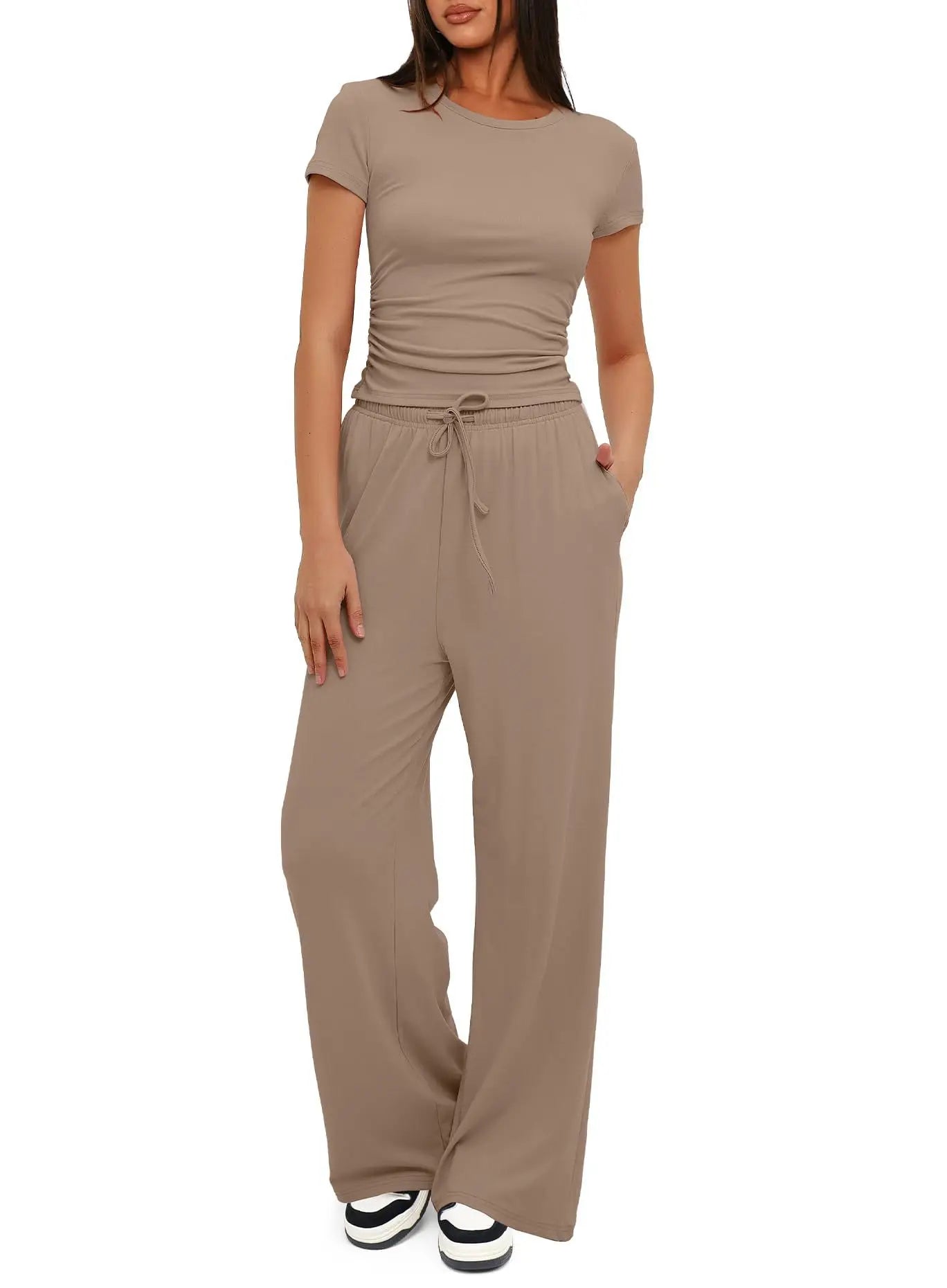 Women Two Pieces Set T-shirt And Wide Leg Pants