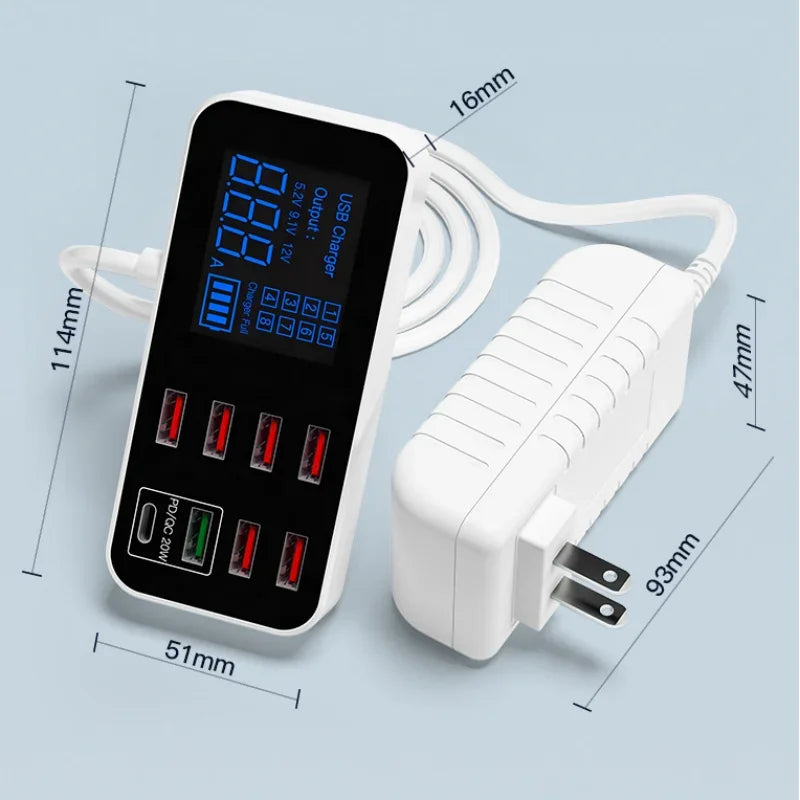 8 Port USB Charger HUB Quick Charge QC3.0 LED Display Multi USB Charging Station 40W Mobile Phone Desktop