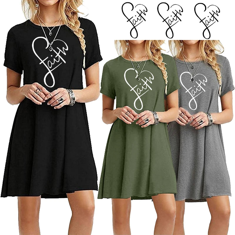 Dresses Summer Fashion Clothes Women's Casual  Dress O-neck Dresses Ladies Solid Color Dress