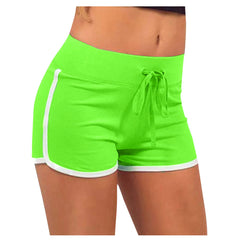 Women Cycling Sports Shorts Green Pink High Waist Fitness Stretch Cotton Short