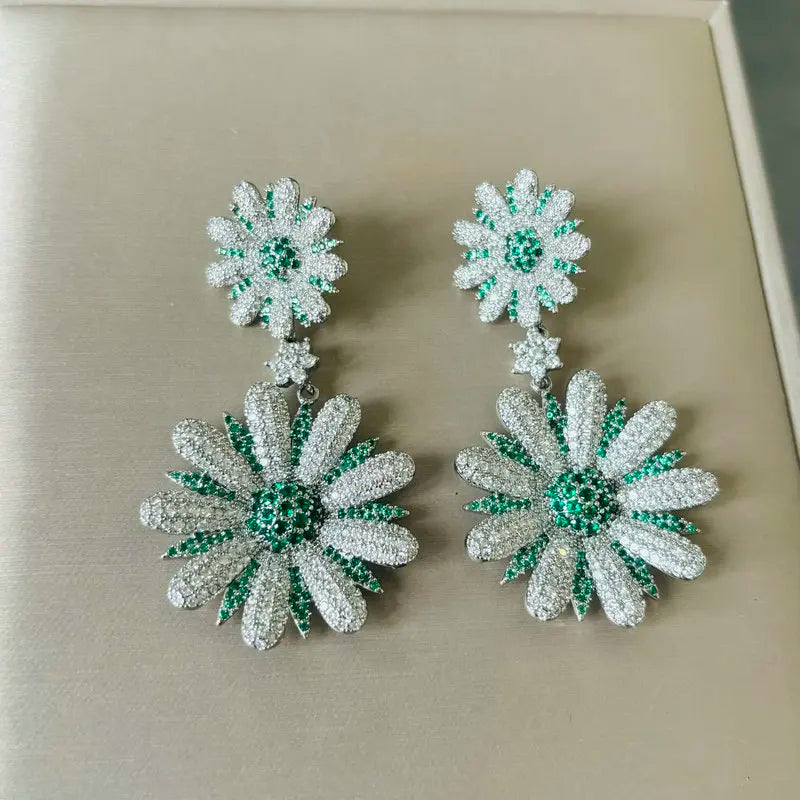 Bilincolor Luxury Blue Flower Earrings for Women Wedding Jewelry Gift