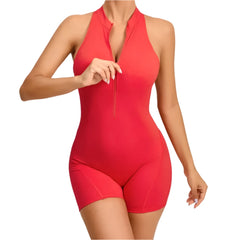 Zipper Women Pad Yoga Jumpsuits One Piece Romper Workout Legging Bodysuit