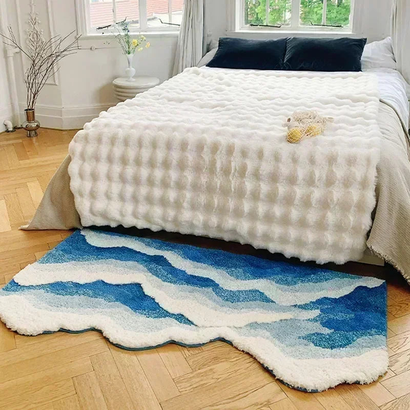 INS Irregular Carpet Bedroom Bedside Area Rugs Ocean Wave Shaped Carpets