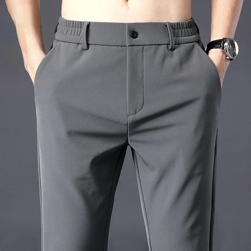 Summer Men's Casual Pants Thin Business Stretch Slim Fit Elastic Waist Jogger Trousers
