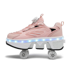 Double-Row Four-Wheel Roller Skating Shoes LED Flash Dual-Use Roller Shoes Men Women Casual Sneakers Sport Walking dog Shoes