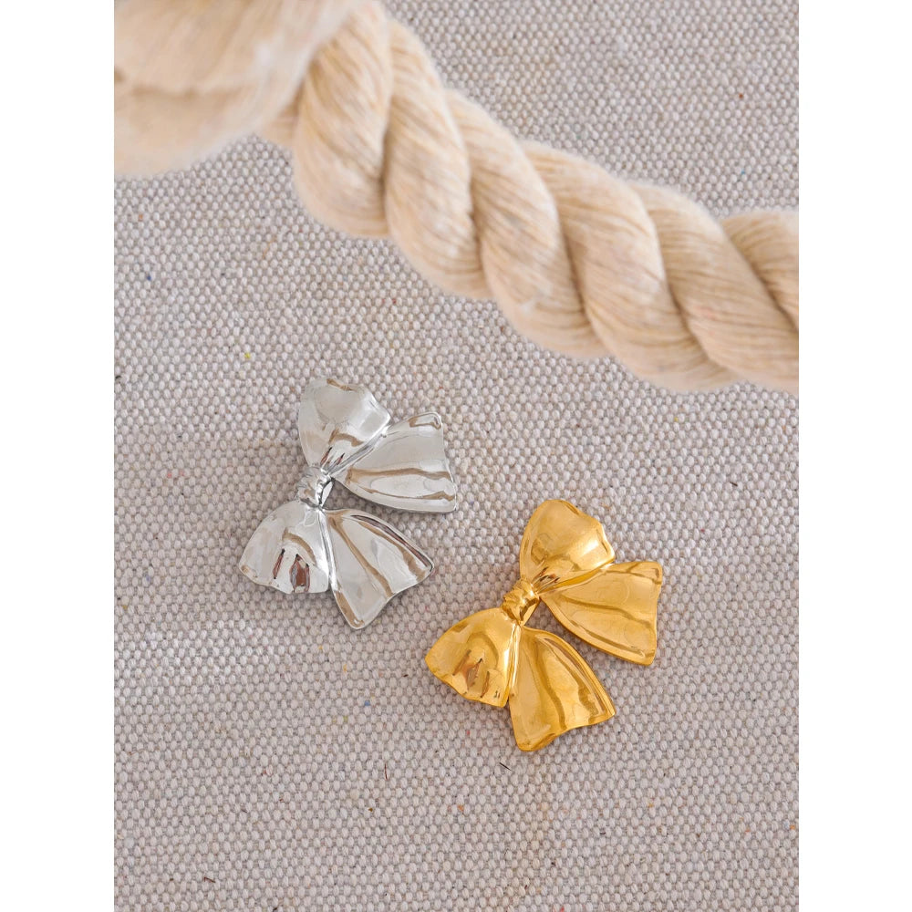 Stainless Steel Metal Bow Knot Brooches 18K PVD Plated for Women Waterproof Clothing Accessories