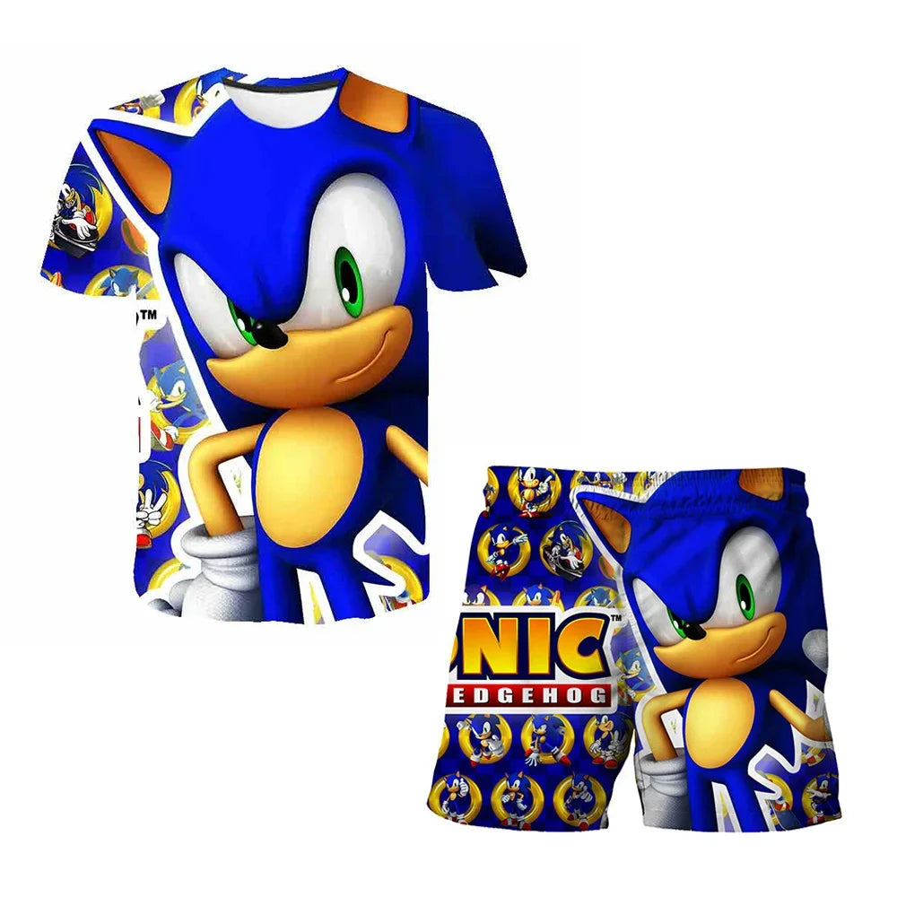 T Shirt suit Summer boys and girls sonic 3d Print Children Short-sleeved T-shirts Pattern suit