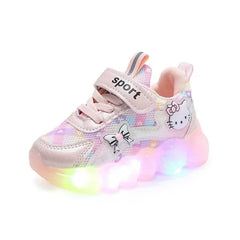 Cute Hello Kitty Casual Shoes for Baby Girl Children Led Light Sneakers Kids Shoes