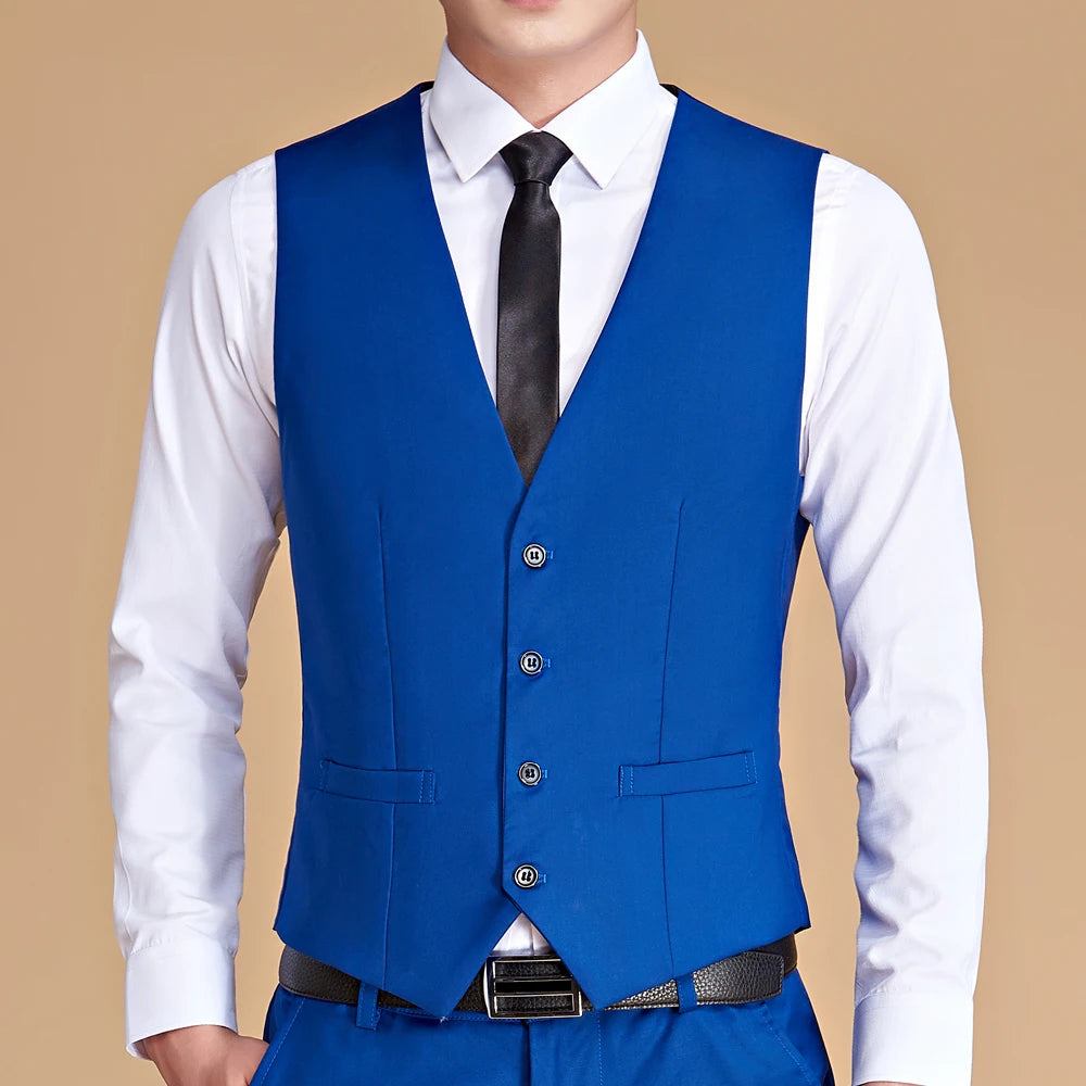 Fashion Casual High Quality Solid Color Single Breasted Slim Large Size Business Vest Waistcoat Men