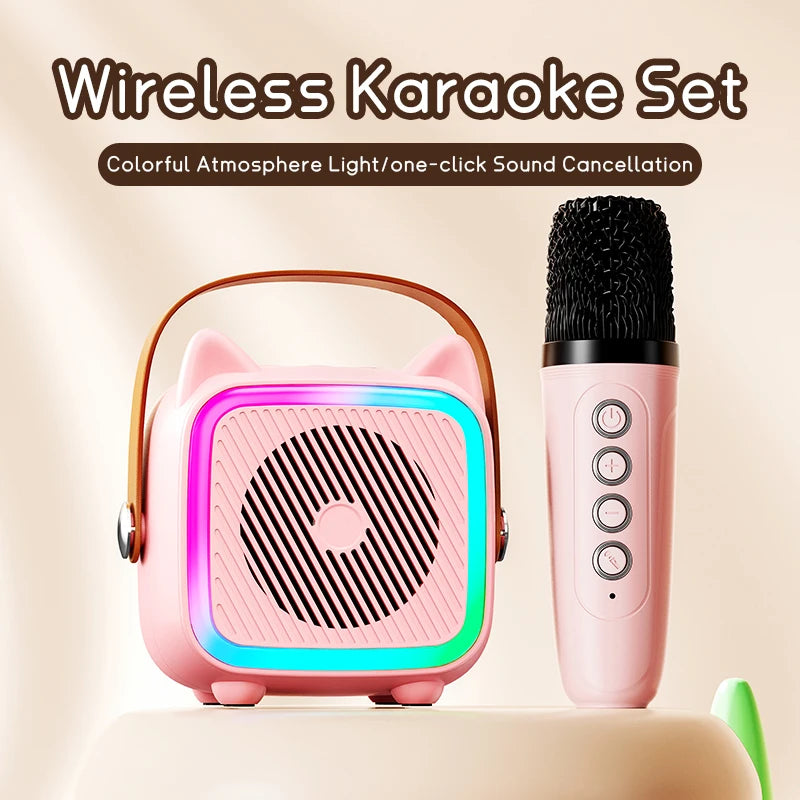 Mini Karaoke Machine for Kids Portable Bluetooth Speaker with Wireless Microphones