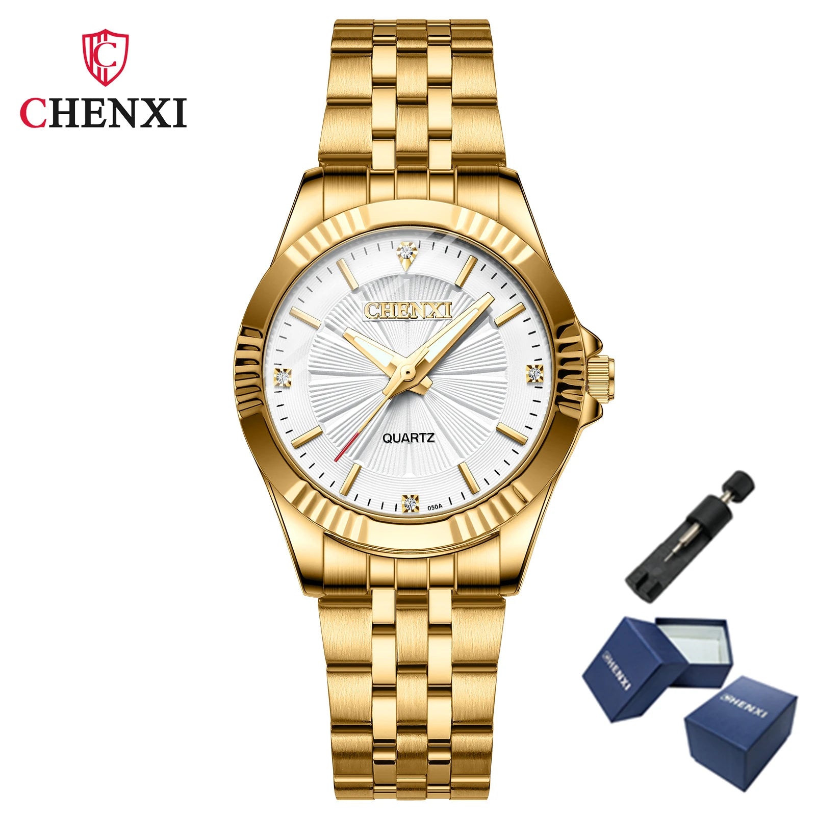 Stainless Steel Unique Golden Woman Men Business Quartz Wristwatch