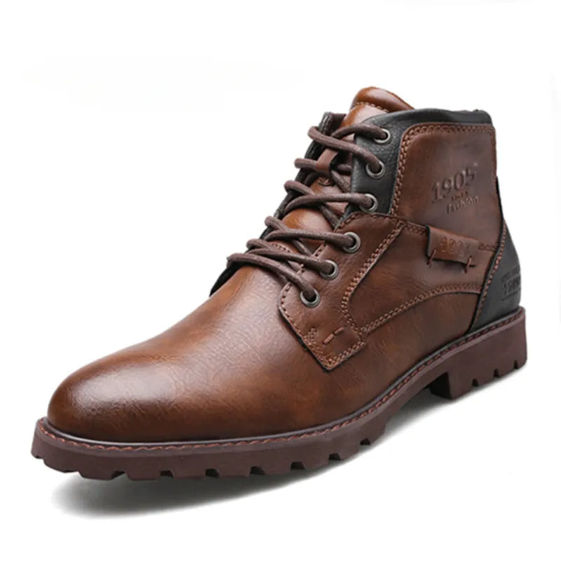 Leather Men Ankle Boots High Top Shoes