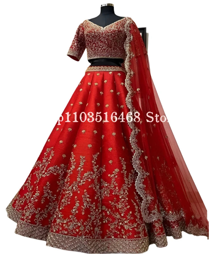 Burgundy Indian Wedding Dress with Burgundy Velvet Veil Coverlet Gilt Lace Sequin Short Sleeve Two Piece wedding dress