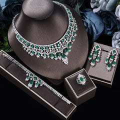 Luxury Princess 4PCS Indian Bridal Jewelry Set for Women Wedding Party Green Zircon Dubai jewelry Sets