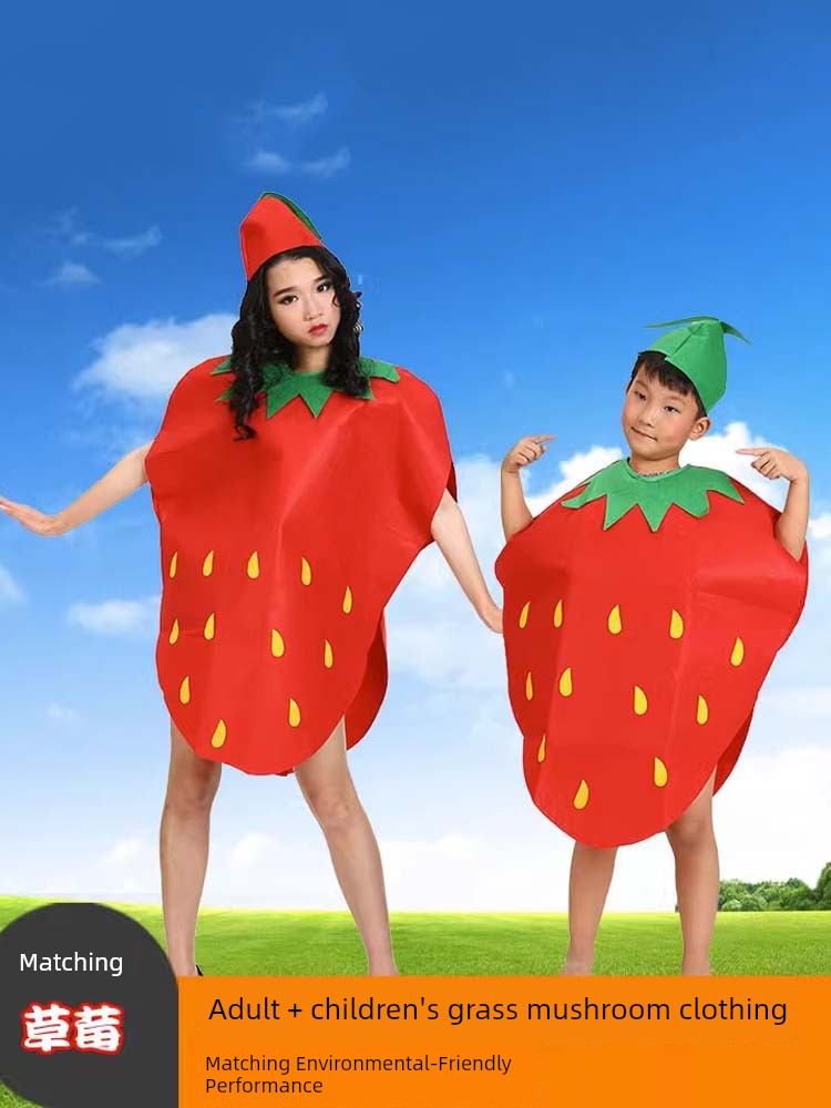 Parent-Child Outfit Adult and Children Non-Woven Fruit Strawberry Show Performance Costume