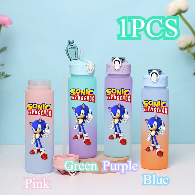 Sonic The Hedgehog 750ml Gradient Color Plastic Straw Cup Portable Outdoor Sports Large Capacity Cartoon Childrens Drinking Cup