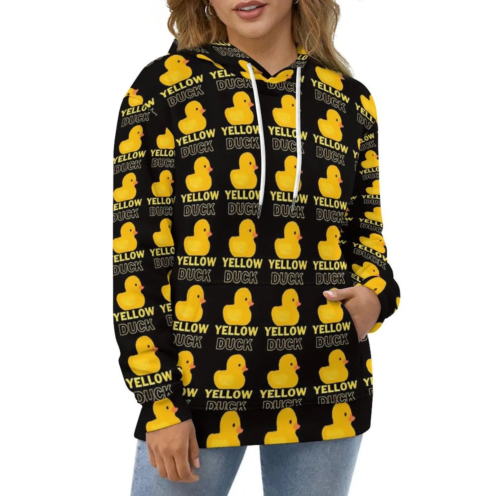 Rubber Ducks Print Hoodies Long-Sleeve Kawaii Animal Aesthetic Casual Hoodie