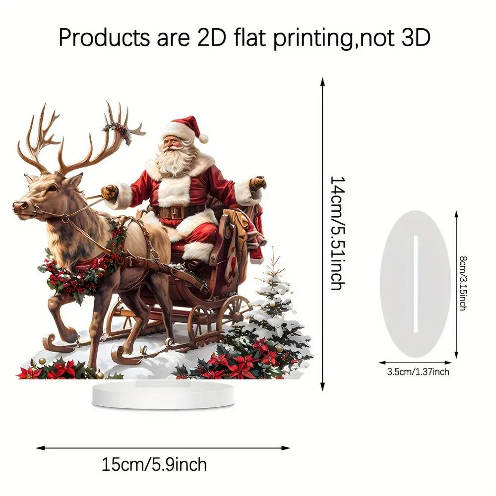 Christmas Reindeer Sleigh Santa Figurine 2D Acrylic Christmas Santa Claus on Sleigh Decoration Holiday 2025 Party Supplies