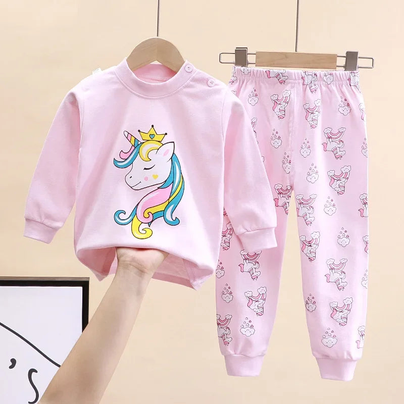 Newborn Kids Boys Girls Pajama Sets Cartoon Casual Long Sleeve Cute T-Shirt Tops with Pants Toddler Baby Autumn Sleeping Clothes