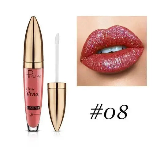 Pudaier Lipstick Glitter Lip Gloss Diamond Shimmer Pigment Metallic Glossy Lip Gloss Matte to Sparkling Lip Tint Liquid Lipstick