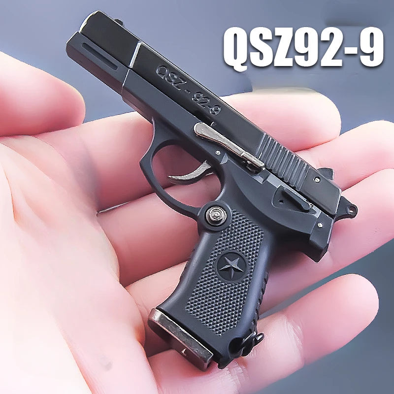 Detachable 1:3 QSZ92 Toy Gun Ornament Mini Semi Alloy Shell Bullets Ejection Pistol Model Keychain Pendant for Boys Gift