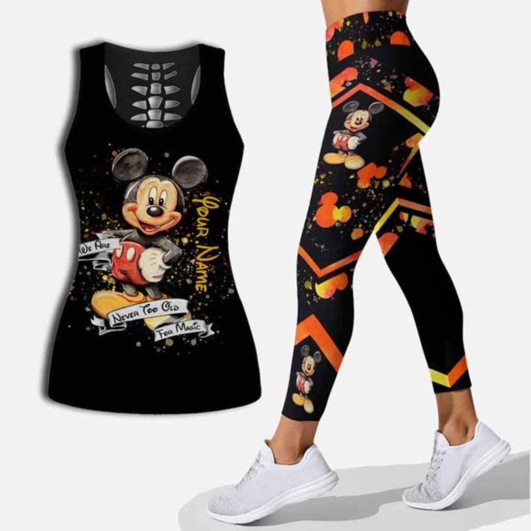 Disney Stitch Women's Hollow Tanktop Leggings Yoga Set Summer Fitness Leggings Tracksuit