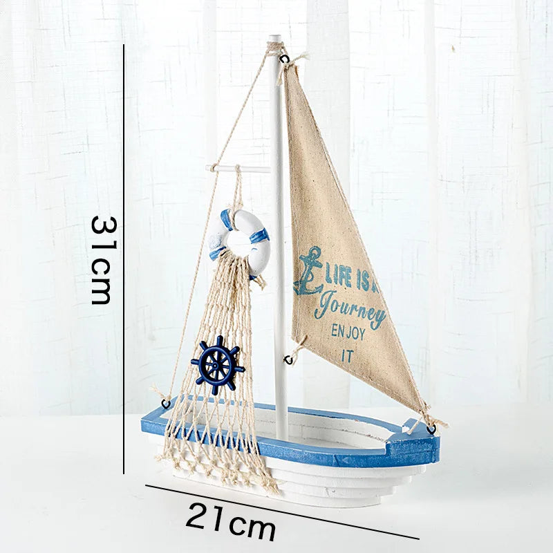 Mediterranean Style Sailing Home Accessories Wooden Sailboat Ornament