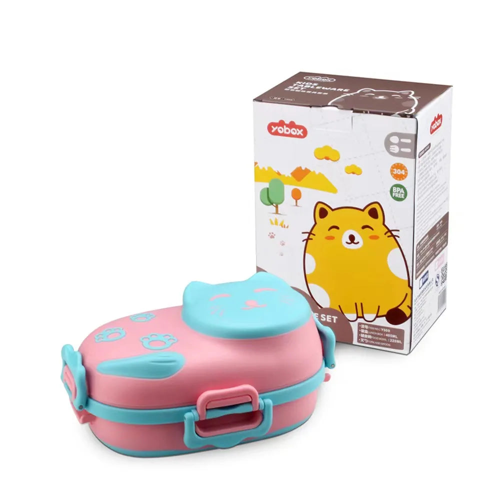 Thermos Bowl 304 Stainless Steel Cartoon Tableware Children's Lunch Box Portable Food Bowl and Spoon Set Lunch Bag for Food