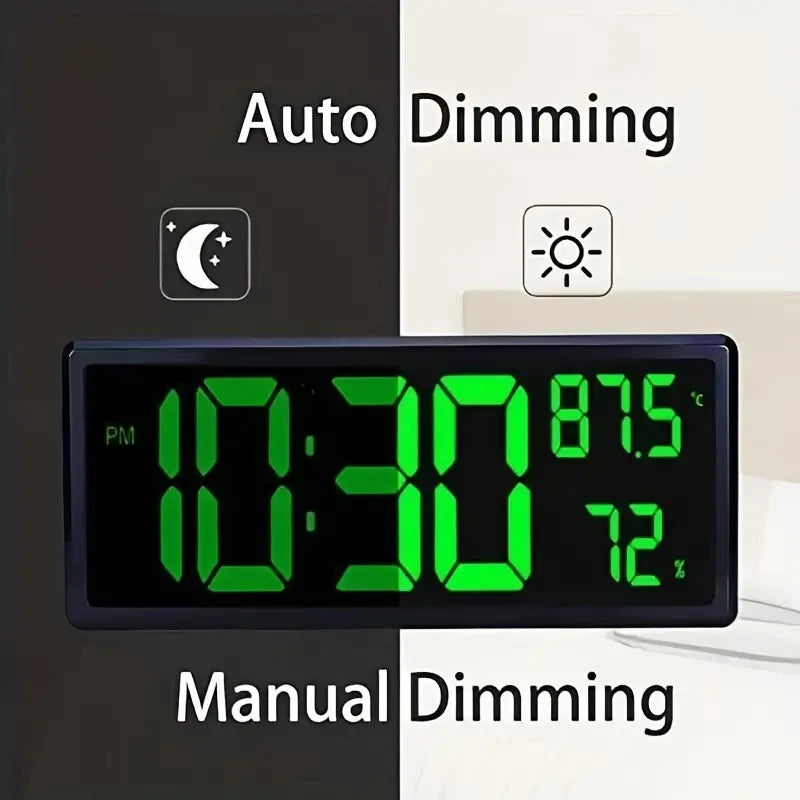 Large LED Digital Wall Clock With Date Indoor Temperature Display Desk Office Alarm Clock