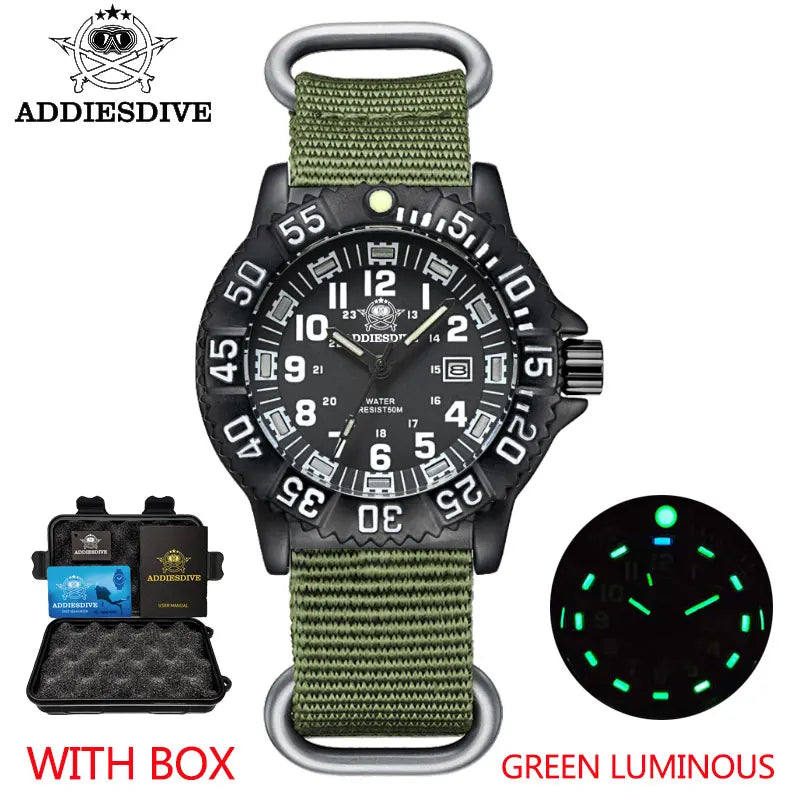 Men's Sports Watch Military Luxury Rotating Bezel Luminous Watch NATO Nylon Strap 50m Waterproof Quartz Dive Watch