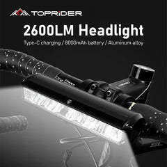 TOPRIDER Bicycle Light Front 2600Lumen Bike Light 8000mAh Waterproof Flashlight USB Charging MTB Road Cycling Lamp Accessories