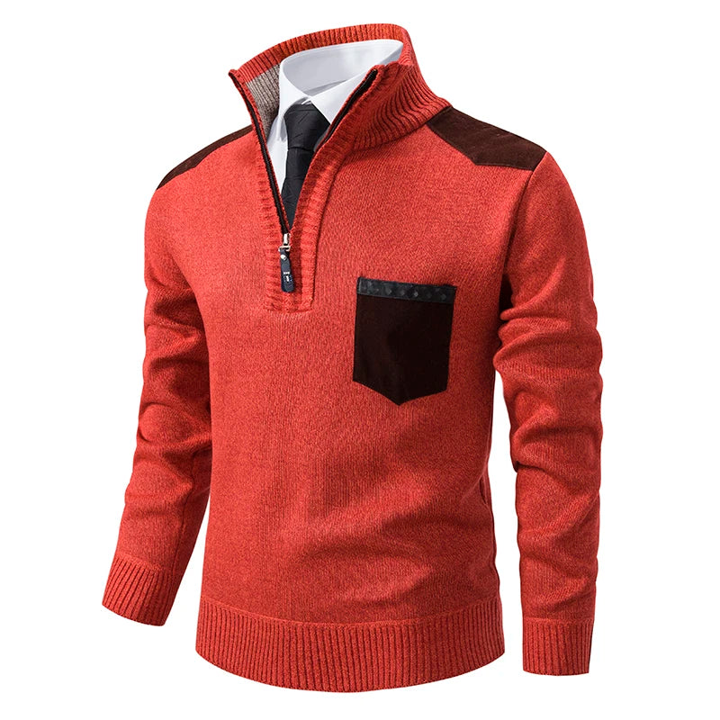 Pullover Men Sweater Cashmere Thick Polo Shirts Korean Half Zipper Cold Blouse Stand Collar Autumn Winter Outerwear Luxury Cloth