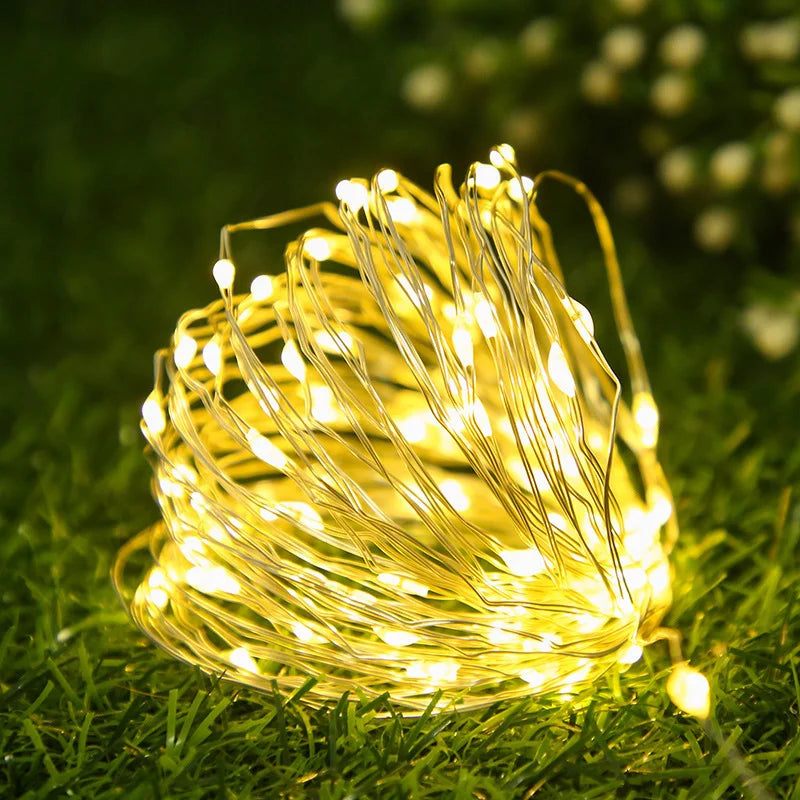 10M LED Copper Wire String Lights Battery Powered Garland Fairy Lighting Strings for Holiday Christmas Wedding Party Decoration