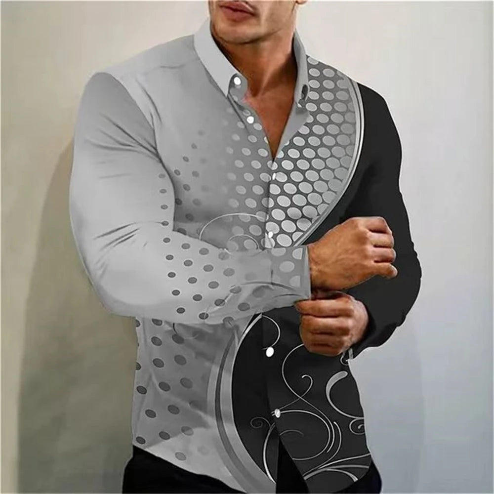 New Men's Shirt Summer Casual Party Multicolor Print Fashion Shirt Men's Long Sleeve Lapel