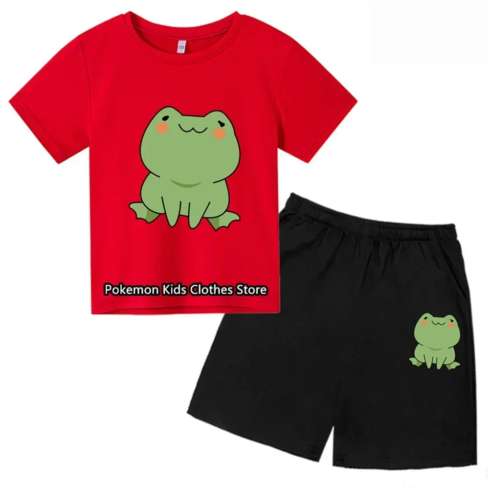 Cartoon Frog Tshirt Set Kids T-shirt Clothes Harajuku Boy Girls Tshirt Hip Hop Top