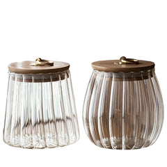 Sealed Glass Bottles Pot Polishing Smooth Surface Wood Lid Food Grade Transparent Home Storage Glass Airtight Canister